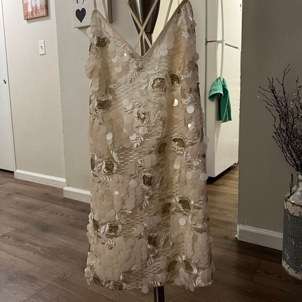 Ivory Large Sequin Embellished Cocktail Mini Dress